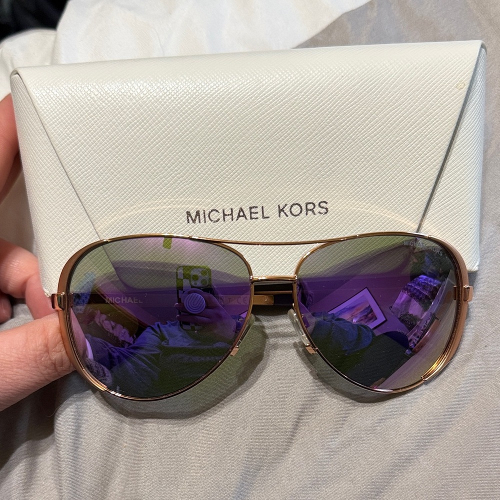 Michael Kors Gold Frame Sunglasses with Purple Lenses
